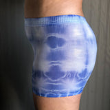 side image of cloud blue, shibori pattern,  postpartum mesh underwear