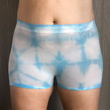 Cyan, shibori pattern postpartum underwear on body