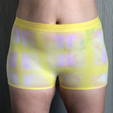grapefruit colour, shibori pattern, postpartum underwear on body 