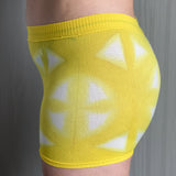 Side image of Yellow shibori pattern postpartum underwear on body